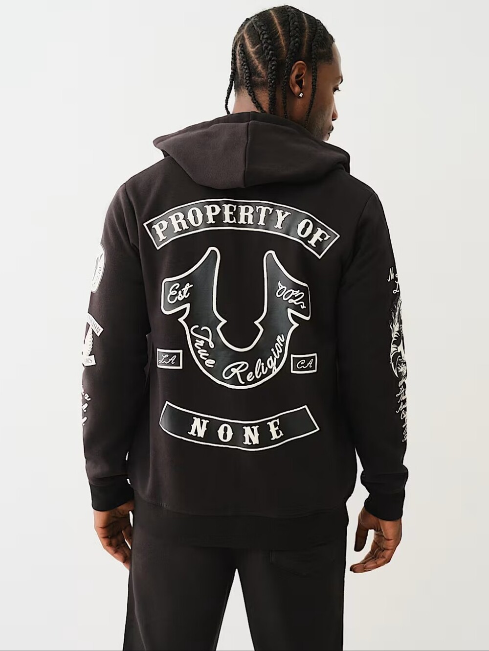 True Religion Men’s Black Property Of None Zip Up Street Graphic Hoodie Size XS